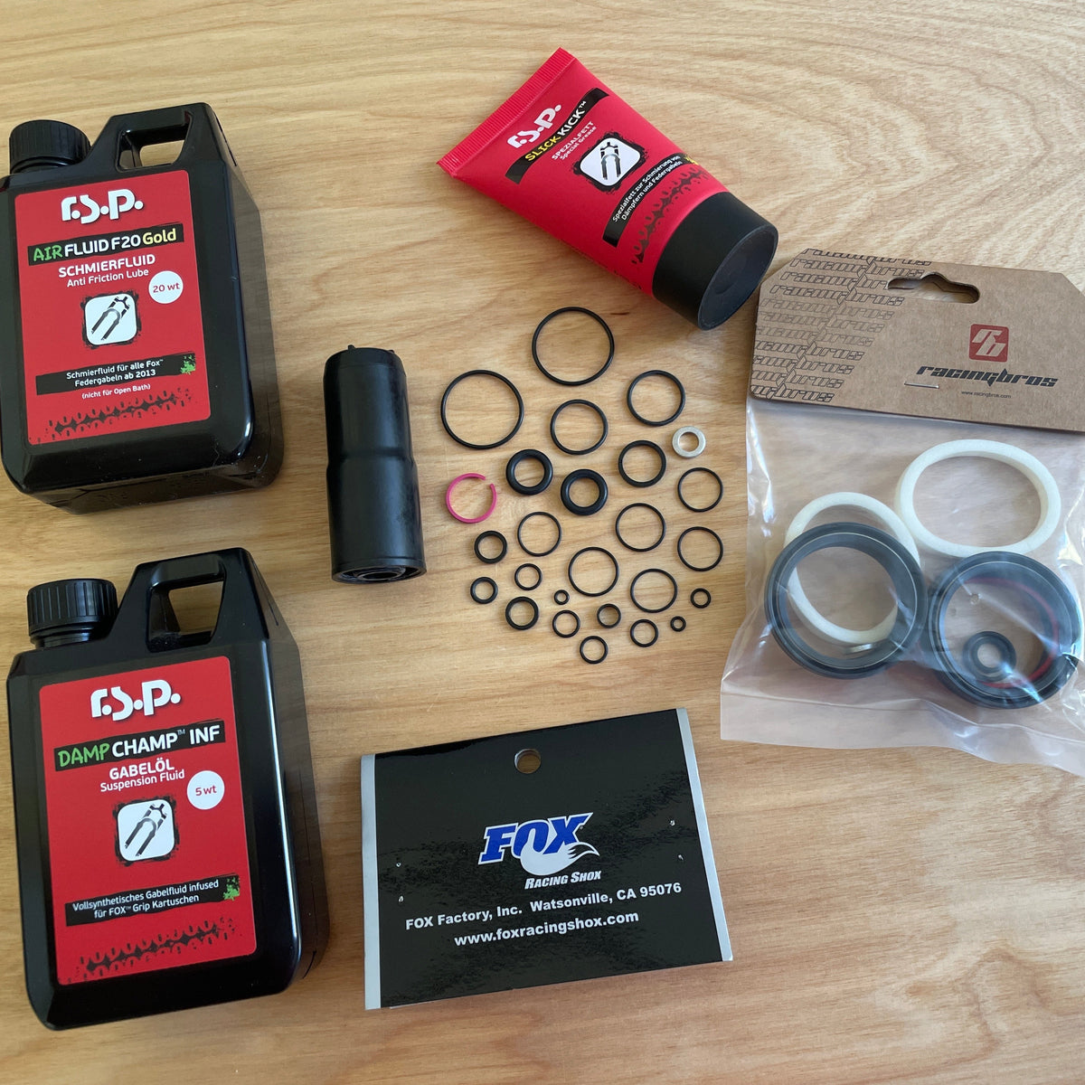 FOX 36 FIT cartridge seal kit 803-00-149 with RacingBros wiper seals and suspension service oils